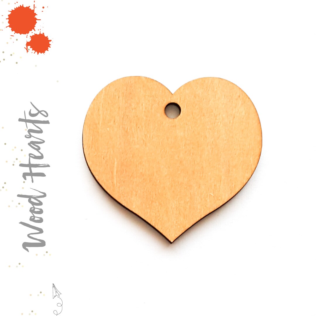 25 Wood Keychains HEART 2.5" or 3" Dim 3,16" Thick shape Blank Craft laser cut With Black