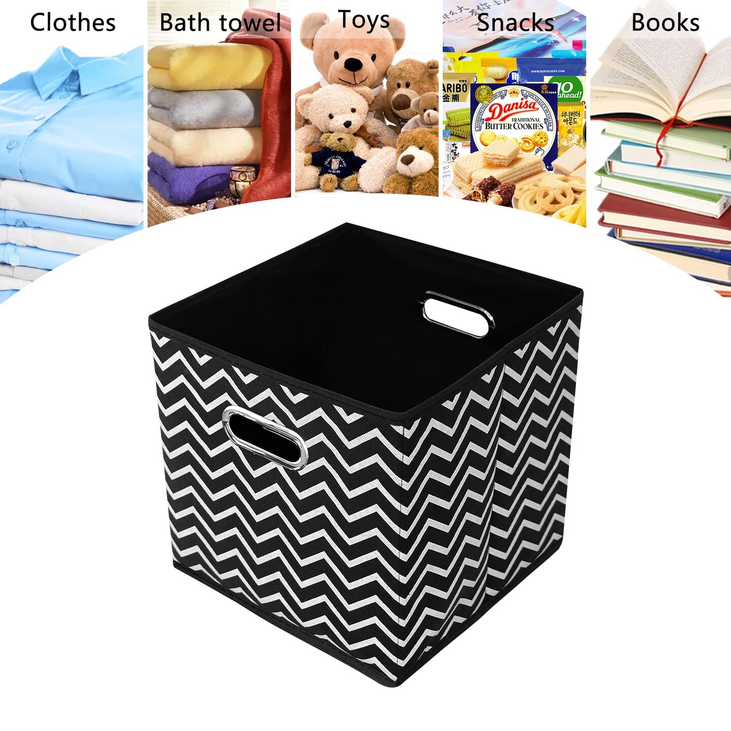 2 Pieces 11 Inch Cube Storage Bins, Fabric Cubes Organizer Baskets with Handle, Foldable Basket for Closet or Collapsible Storage Box, 11x11x11 (Black Wave)
