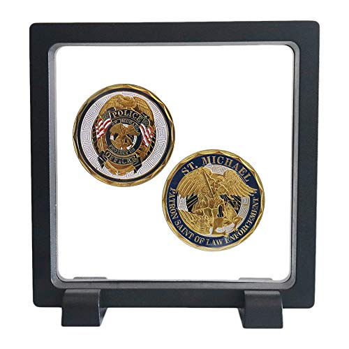 Coin Display Frame, Clear 3D Floating Holder, Small Shadow Box for Medal, AA Medallions, Jewelry, Challenge Coins, Black, 4.3"x4.3"x0.8"