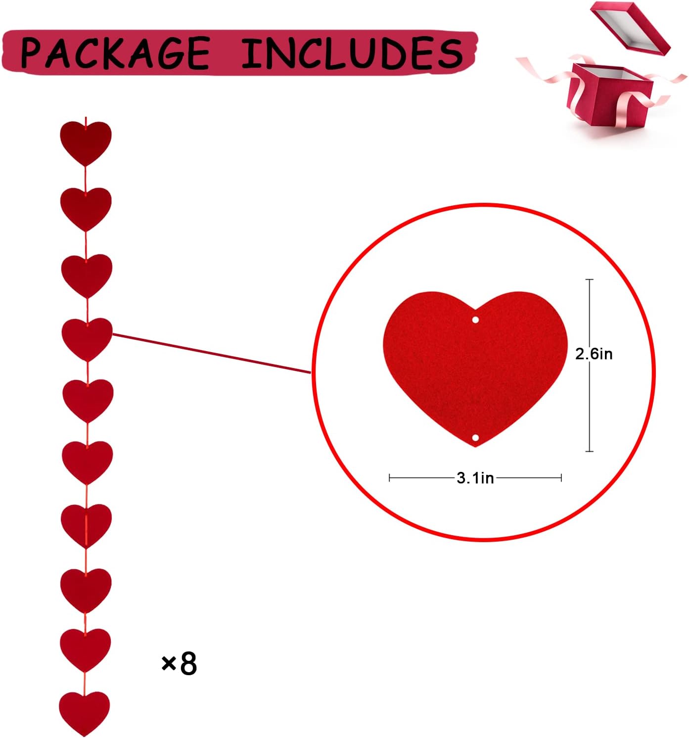 Anniversary Decorations, Happy Anniversary Banner, Red Felt Garland Hanging String Hearts, Heart Balloons, Love Balloon, Red Silk Rose Petals for Wedding Bridal Shower Bachelorette Party Decorations