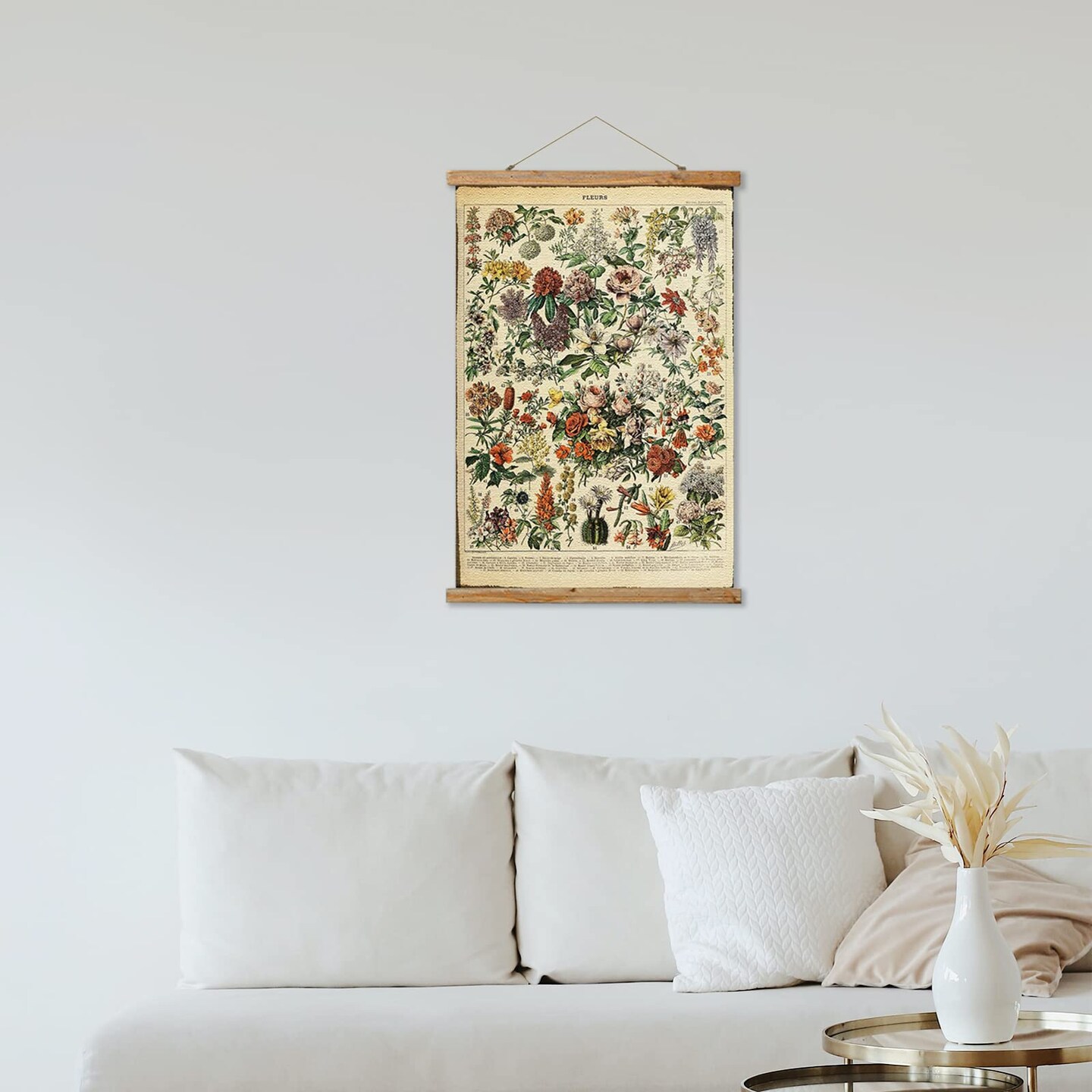 Vintage Flower Poster Hanger Frame, Retro Style Wall Art Prints, Printed on Linen with Natural Wooden Frames, Wall Hanging Decor