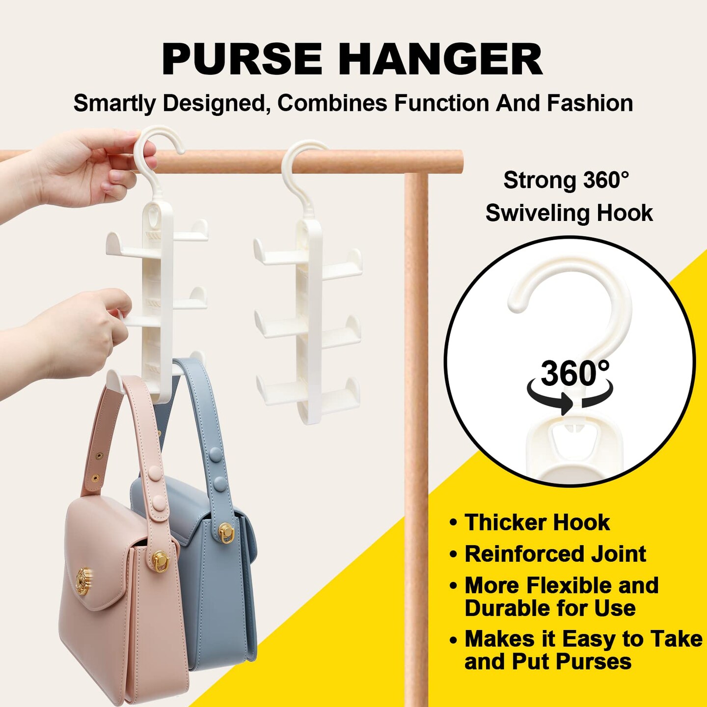 2 Piece Closet-Organizers-and-Storage,Purse Hanger for Closet-Organizer, Purse-Organizer for Organization-and-Storage,Sturdy Hang Closet Storage Bag Organizer for Heavy Bag,College Dorm Room Essentials