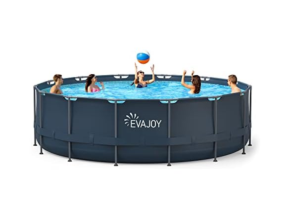 Complete Metal Frame Swimming Pool Set: EVAJOY 16ft x 48in Round Above Ground Pool with 2000 GP H Sand Filter Pump, Pool Ladder, Ground Cloth, and Pool Cover | Mina&#xAE;