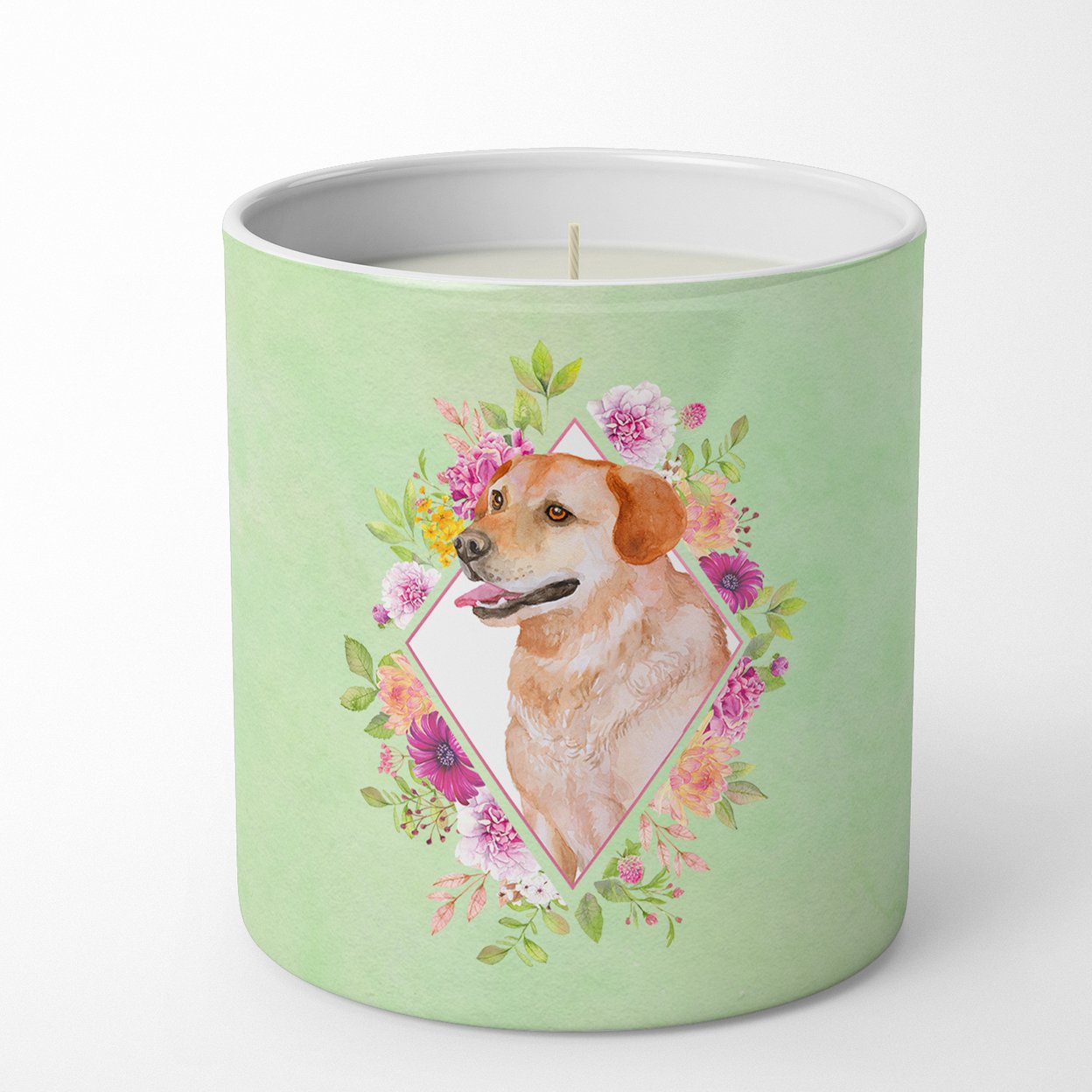 Caroline&#x27;s Treasures Yellow Labrador Retriever Green Flowers 10 oz Decorative Soy Candle