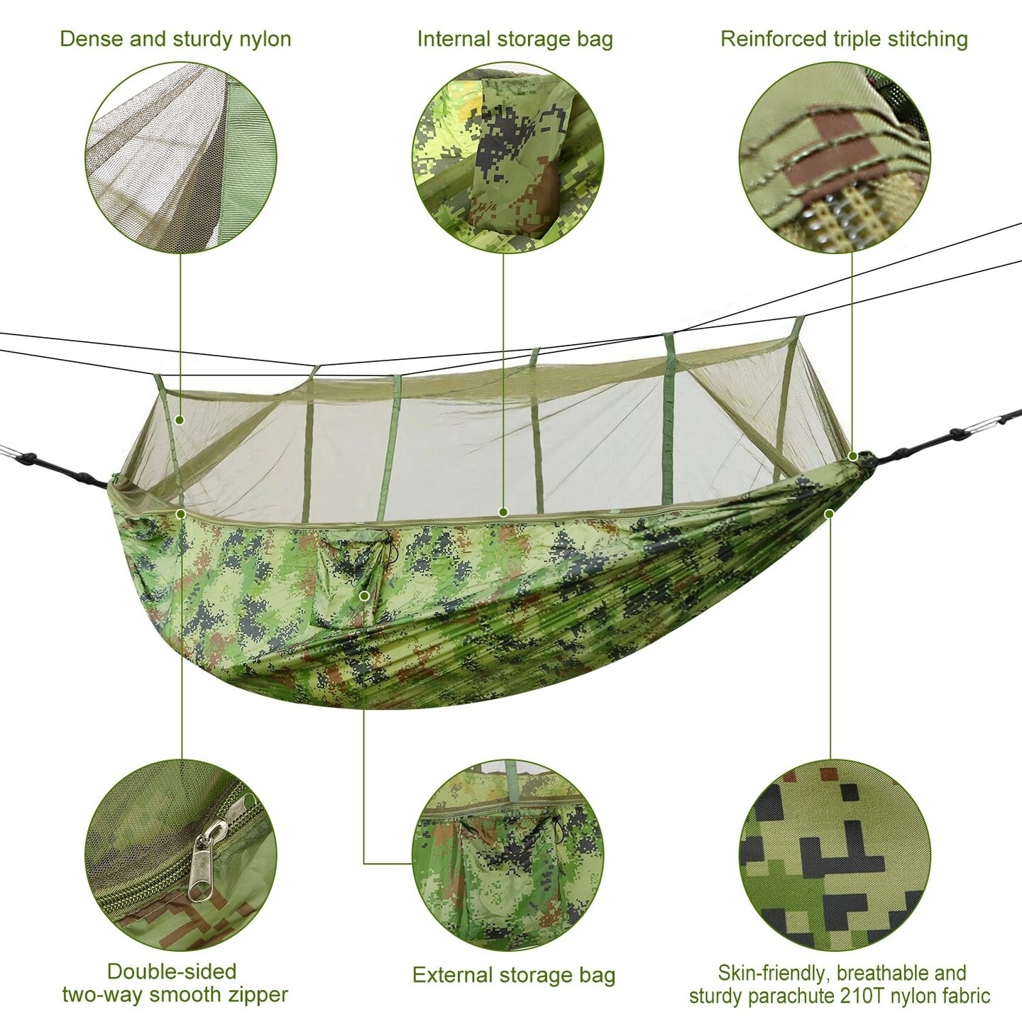 600Lbs Load Hammock With Mosquito Net 210T Nylon For Camping Hiking Outdoor