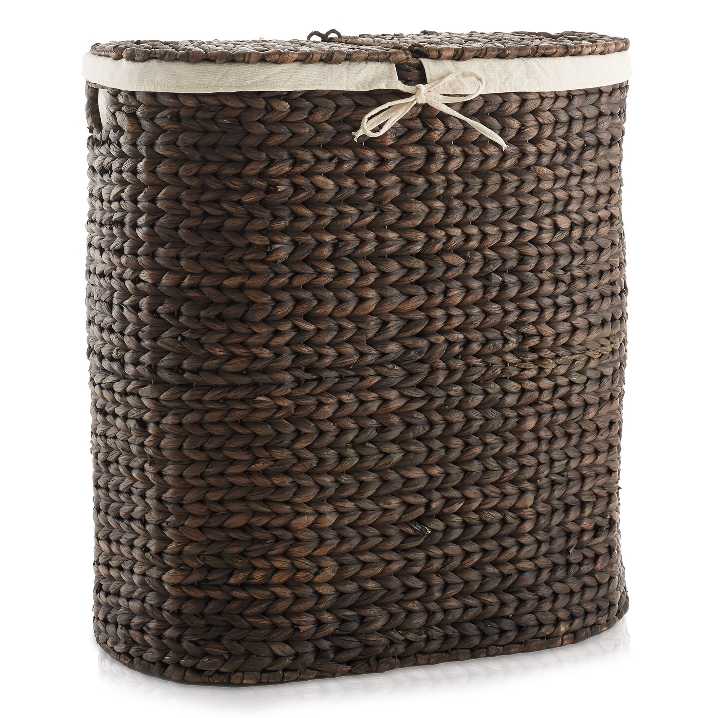 Casafield Oval Laundry Hamper with Lids and Removable Liner Bags, Woven Water Hyacinth 2-Section Laundry Basket Sorter for Clothes and Towels