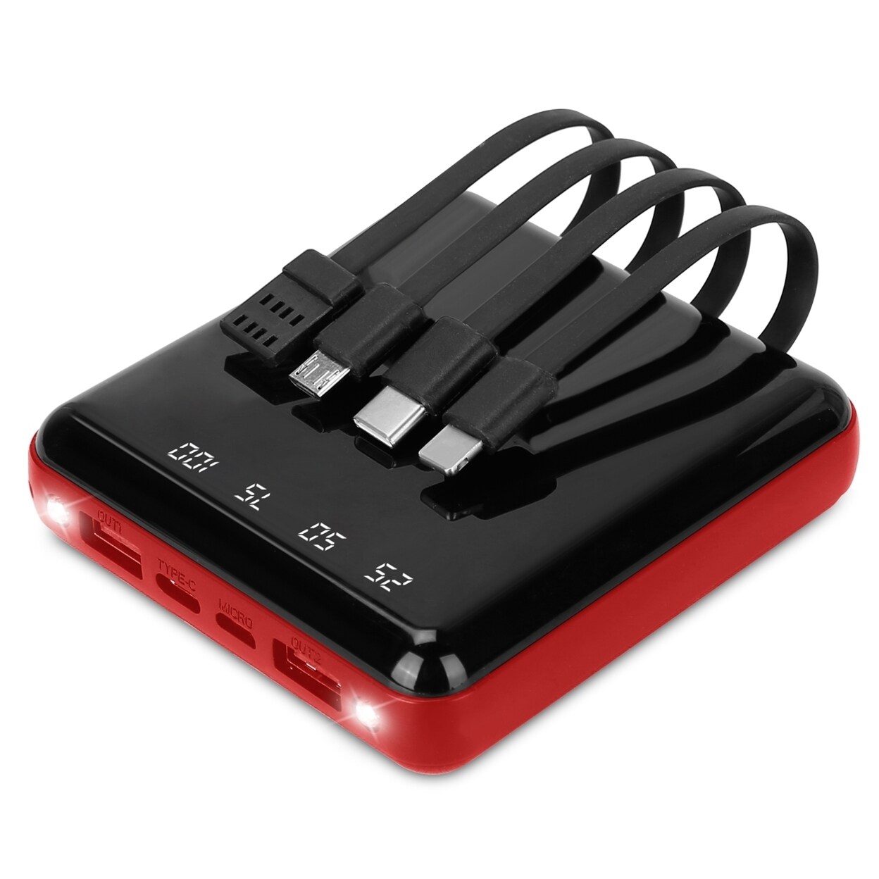 10000Mah Portable Charger Power Bank Led Display Red Black Lightweight Travel