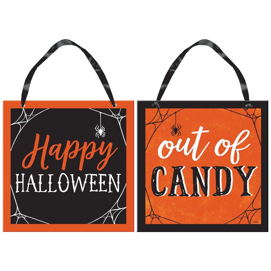 Classic Orange &#x26; Black Halloween Candy Reversible Sign