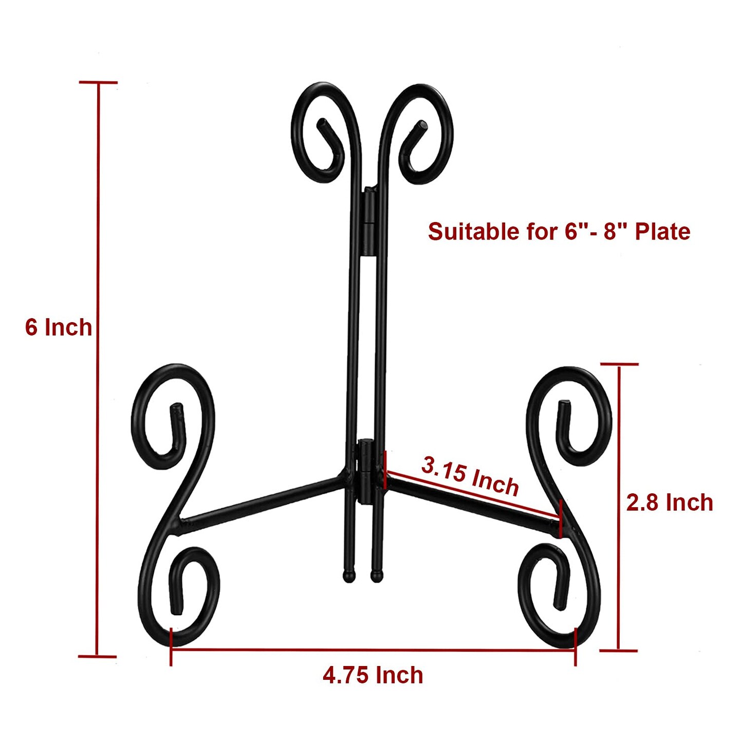 Plate Stand, 1 Pack 6 Inch Plate Holder for Display, Black Foldable Iron Table Easel for Picture Book Photo Frame Decorative Plate