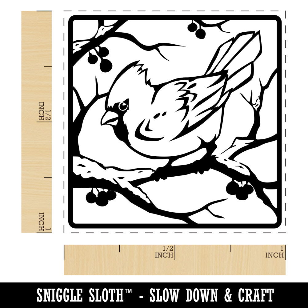 Cardinal Bird on Snowy Branch Self-Inking Rubber Stamp Ink Stamper ...