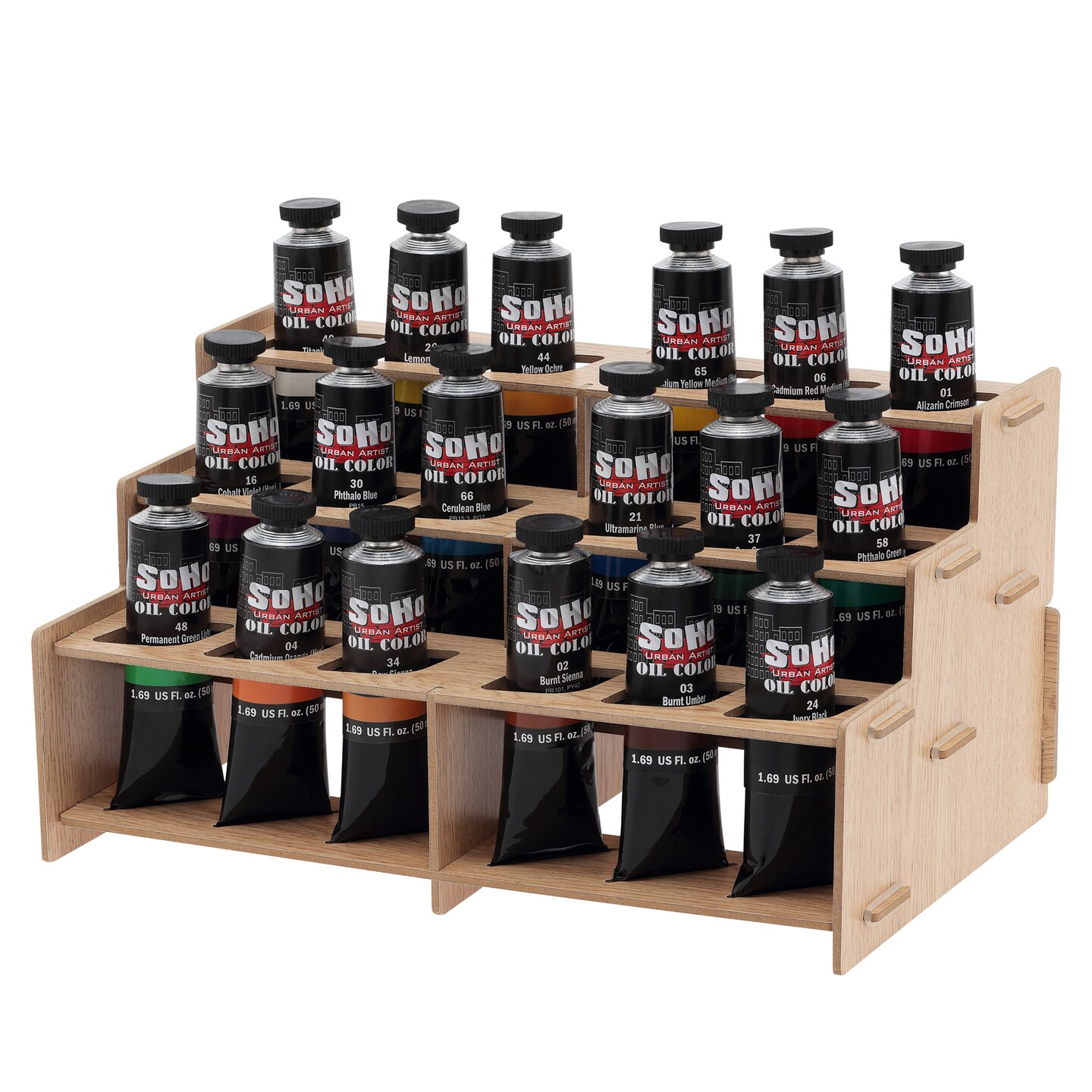 Soho Urban Artist Oil Paints - Professional Grade Landscape Oil Paint Set of 18, 50ml paint tubes with Mezzo Straight Rack No 2, Triple Milled Colors with Maximum Luminosity for Professionals