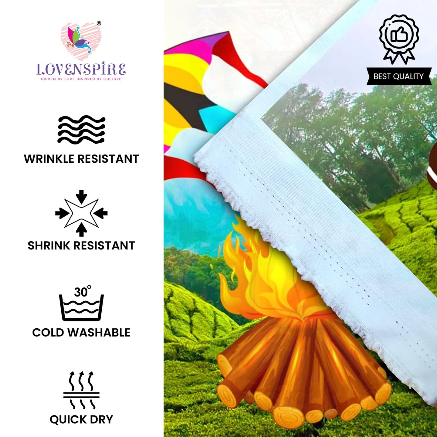 Happy Lohri Backdrop Banner - Indian Traditional Cloth 5x8 Feet Backdrop Pongal Backdrop Makar Sankranti Decor Wall Art Photo Decor Banner Indian Harvesting Festival Bonfire Photography