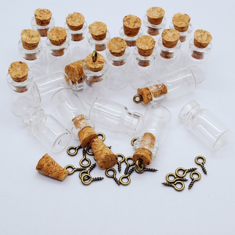 50 Pieces 0.5ml-extra Mini Tiny Clear Glass Jars Bottles with 50pcs Cork Stoppers and 50pcs Eye Screws, Glass Bottles for Decoration, Arts & Crafts, Projects, Party Favors