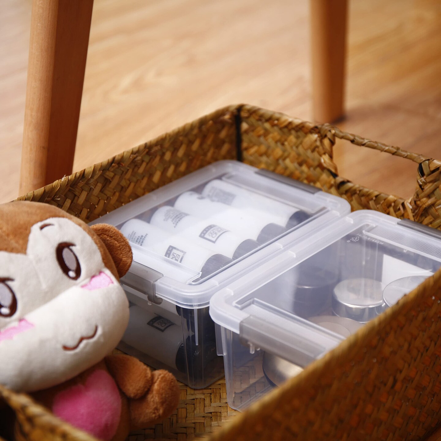 1.3 QT 6 Pieces Small Storage Bins Plastic Storage Container Stackable Box with Lids for Organizing, Clear White