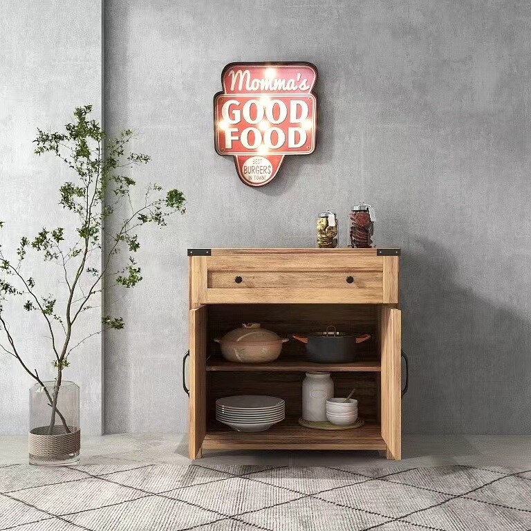 Double Barn Door Accent Cabinet in Yellow Walnut | Farmhouse Charm