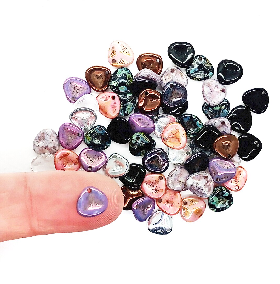 Mixed Petal Beads, 50 pc in Assorted Colors, 8mm Glass Drops, Adorabilities