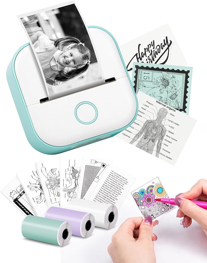T02 Mini Portable Small Printer with 3 Rolls Paper | Best Sticker Printer Machine For Phone &#x26; Tablet