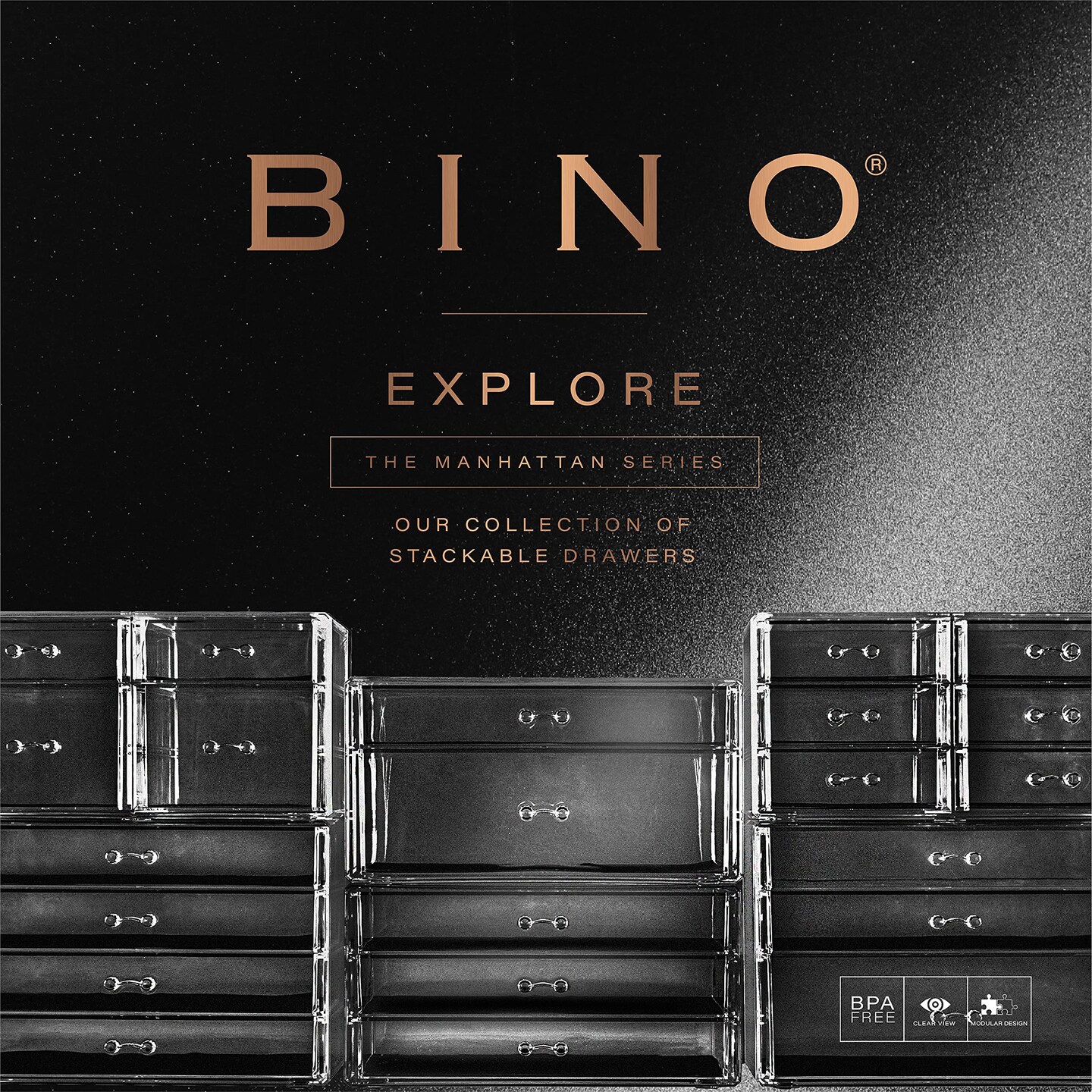 3-Drawer Makeup Organizer, Park Avenue | THE MANHATTAN SERIES | Modular Design Storage Drawers | Vanity Acrylic Organizers | Stackable Storage Bins | Clear Makeup Organizers And Storage