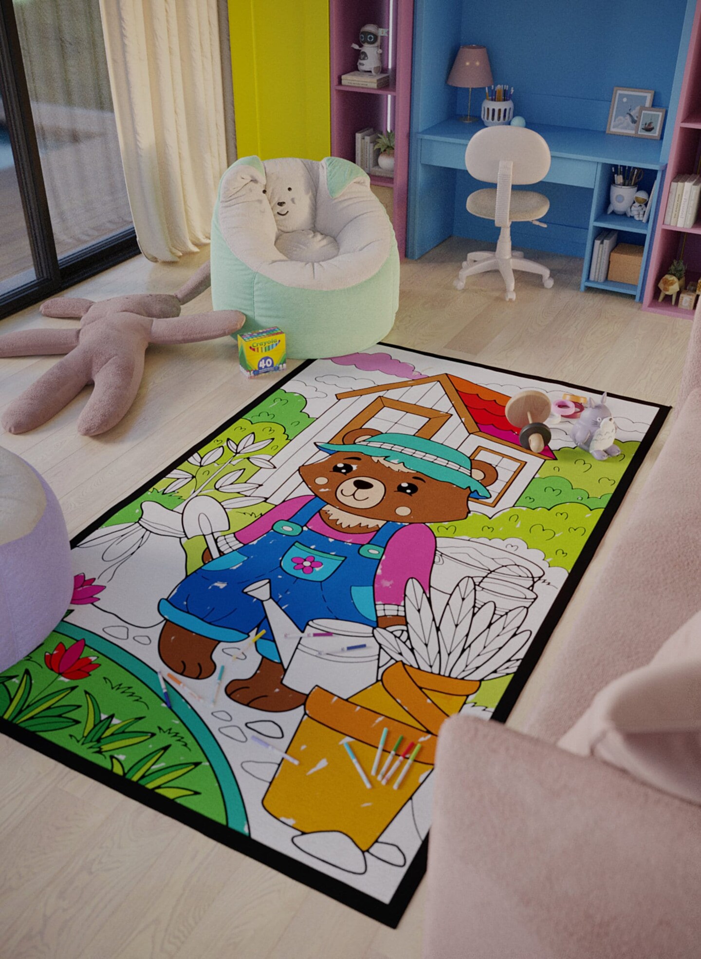 Woodland Nursery Animals Coloring Rug Washable Markers Gift For Kids Toddler Preschool Kindergarten Party Activity Game 1st Birthday Gift