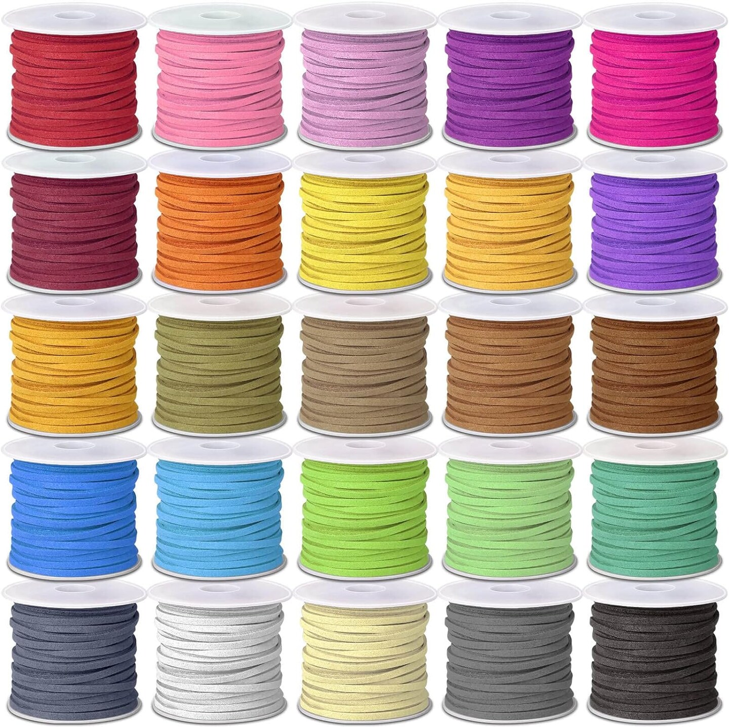 Suede Leather Cord, 25 Rolls Flat for Jewelry Making, Leather Strips &#x26; Laces for Dream Catcher Supplies DIY Crafts, Thread Velvet String for Necklace, Bracelet, Beading