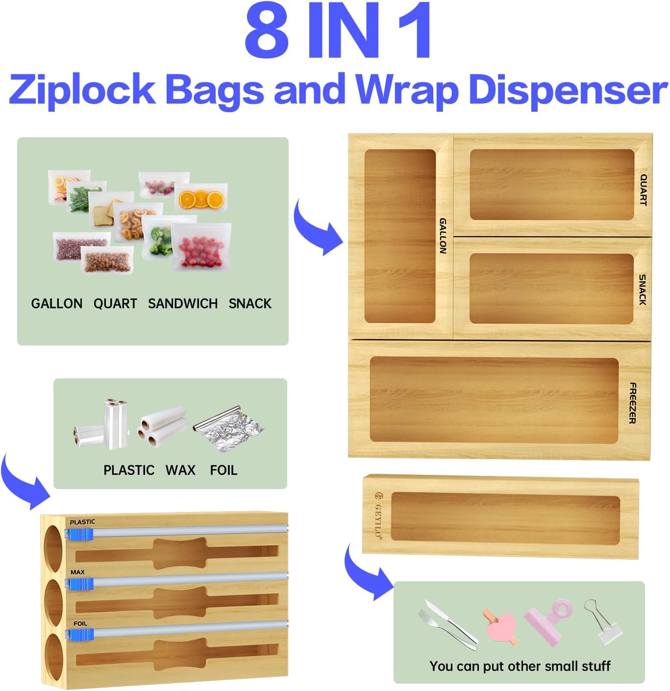 8 in 1 Bamboo Storage Bag &#x26; Wrap Organizer