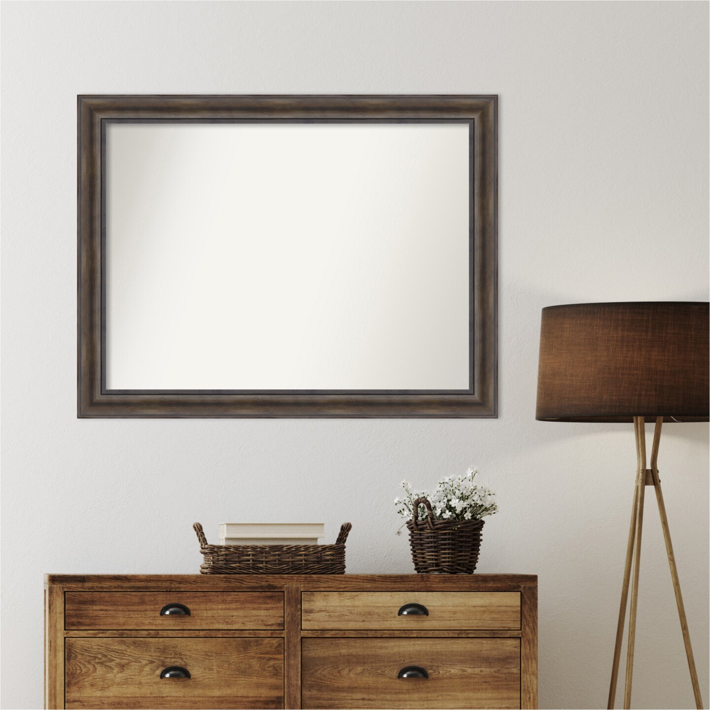 Rustic Pine Brown Non-Beveled Custom Framed Bathroom Vanity Wall Mirror