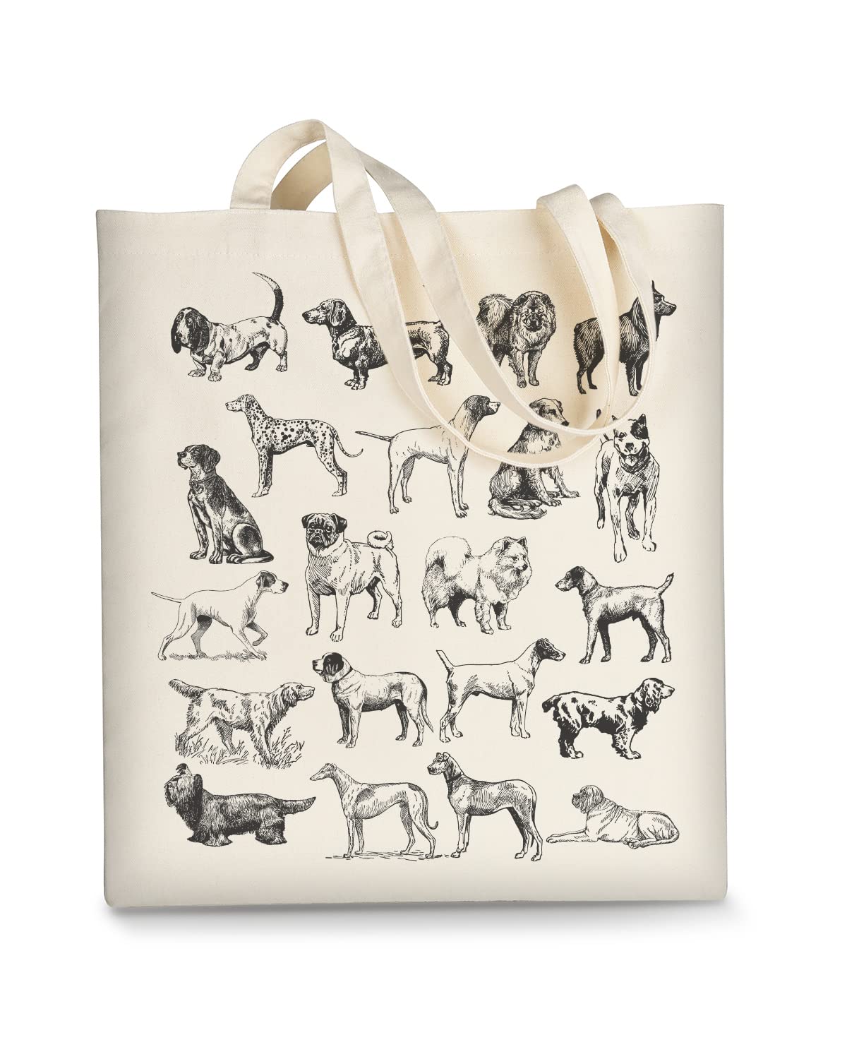 1 Pack Canvas Tote Bag Aesthetic for Women, Cute Trendy Dog Hand Drawn Reusable Cloth Cotton Bags with Handle for Grocery College Shopping Beach