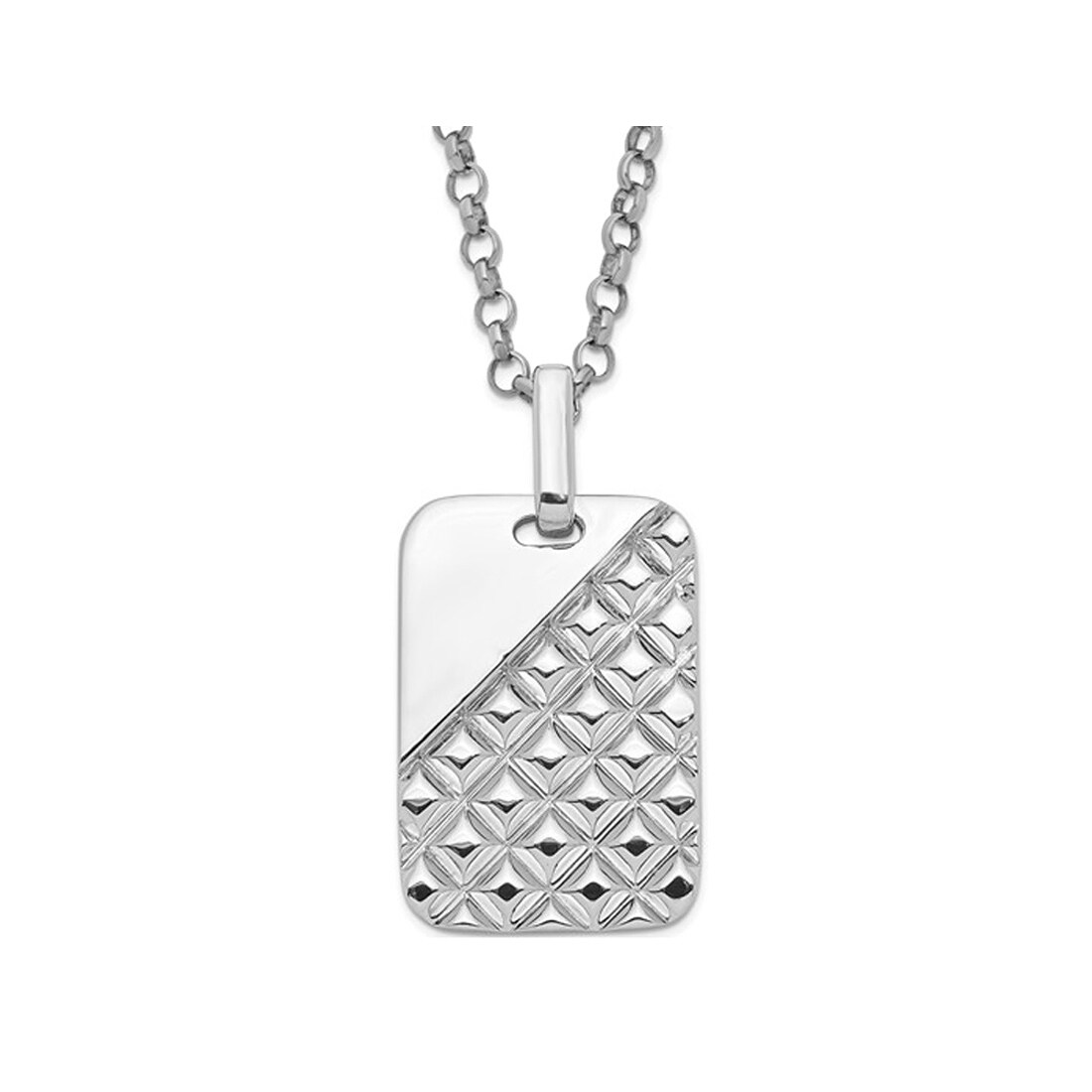 Gem And Harmony Mens Sterling Silver Textured Dog Tag Pendant Necklace with Chain