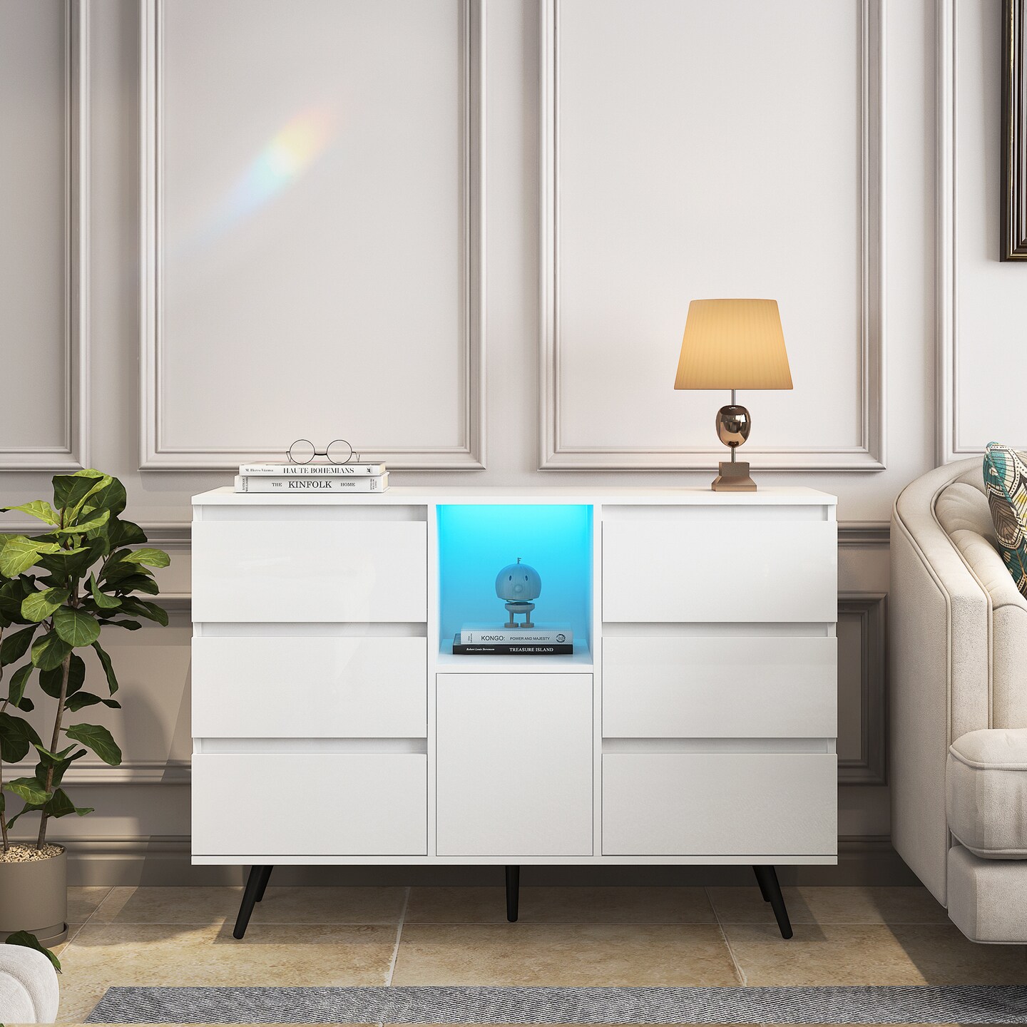 Sleek Storage Cabinet with LED Light - 94.6 | Illuminate Your Space