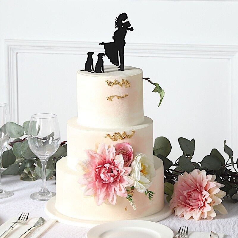 Black 7 in Bride Groom Pet Dogs Silhouette Acrylic CAKE TOPPERS