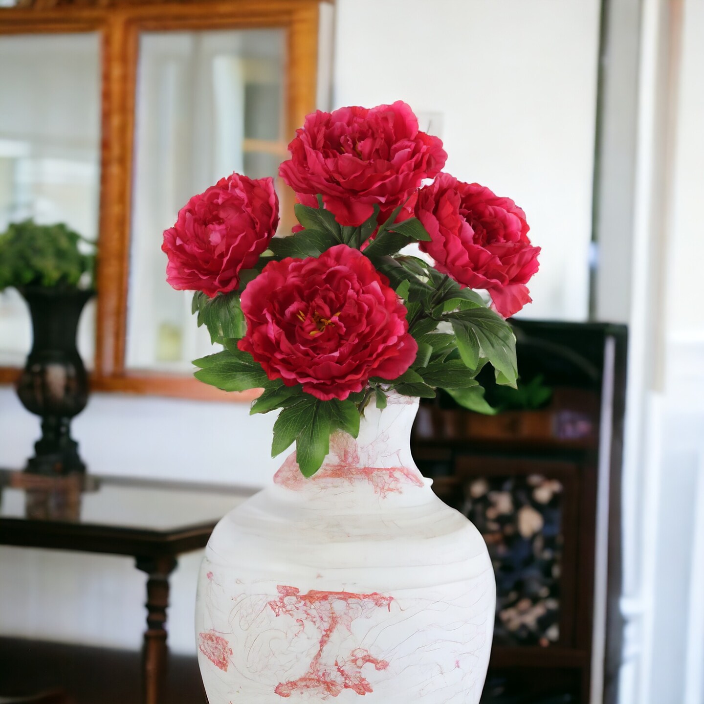 20&#x22; Burgundy Artificial Peony Bushes - 12-Pack, 5 Silk Flowers with Lush Foliage, Home D&#xE9;cor - Ideal for Arrangements, Events - Rich Seasonal Charm, Floral Home by Artificial Flowers