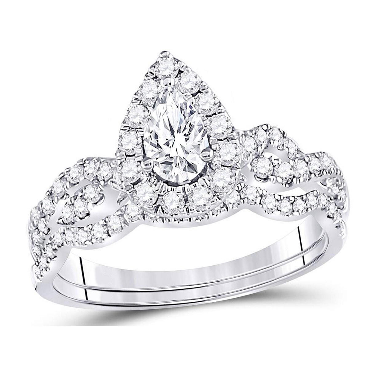Gem And Harmony 7/8 Carat (Color G-H SI2) Marquise-Cut Diamond Engagement Bridal Wedding Ring Set 14K White Gold