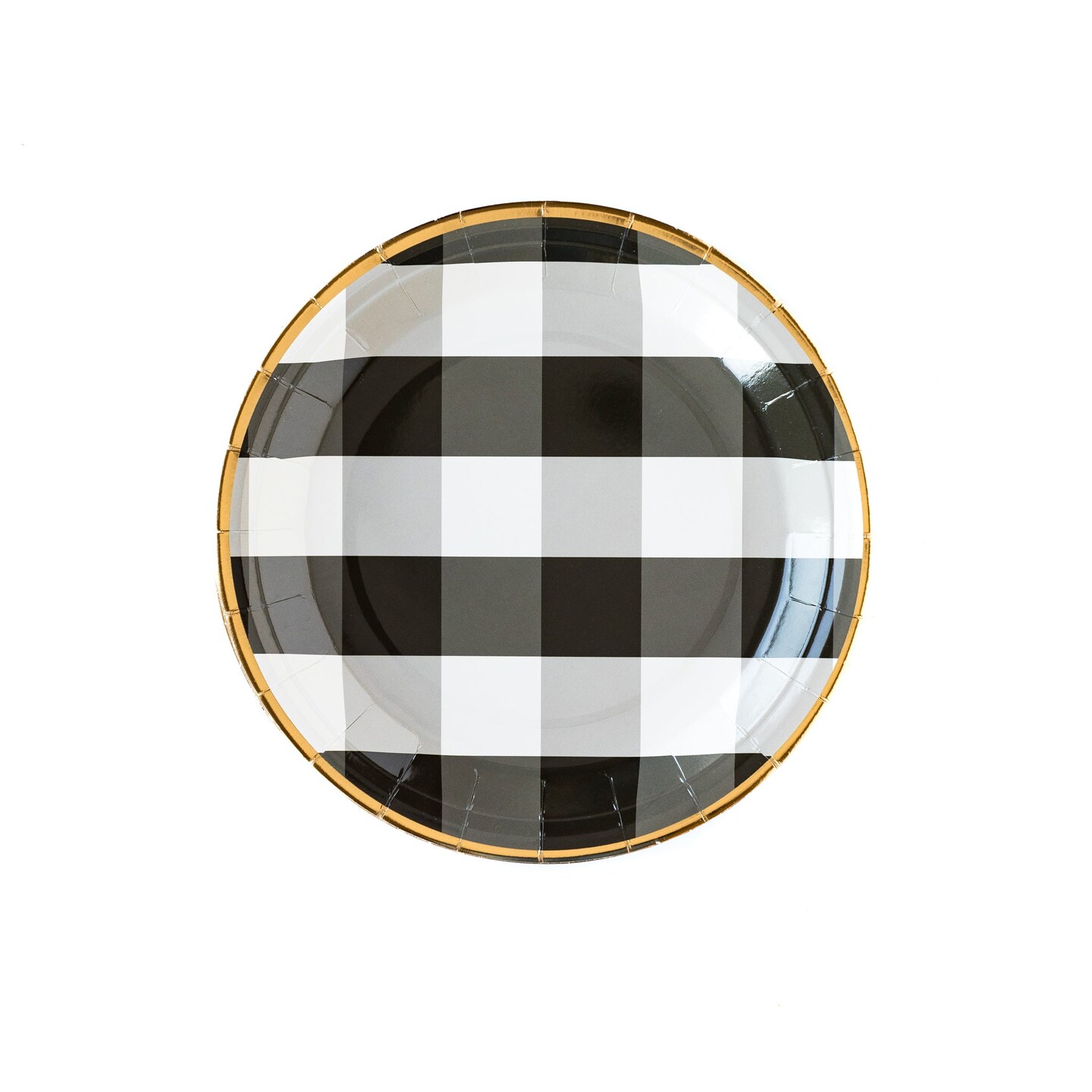 Stylish 9" Black & White Buffalo Plaid Plates with Gold Trim – Elegant Disposable Dinnerware for Any Event
