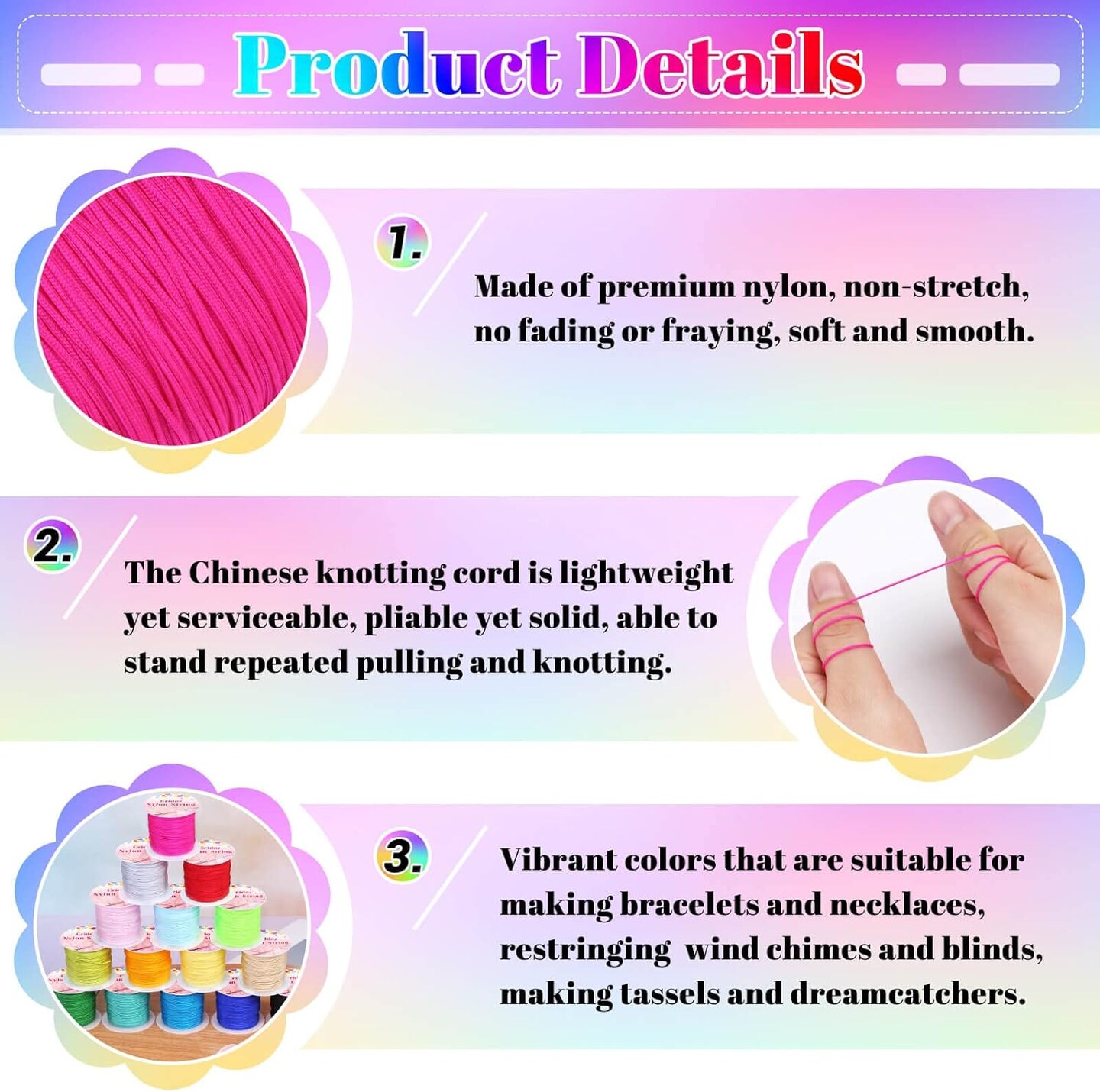 Nylon String for Bracelets, 20 Rolls Chinese Knotting Cord Nylon Beading Thread for Kumihimo, Braided Bracelets, Beading, Necklaces, Macrame Craft, Wind Chime, Jewelry Making