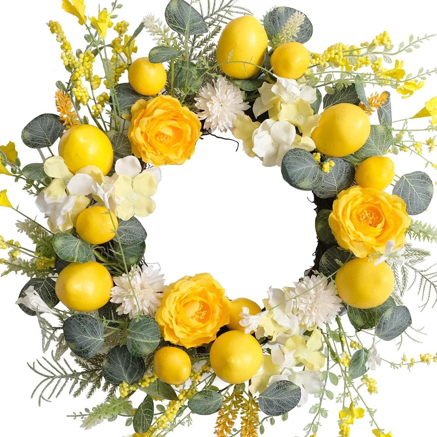 Summer Yellow Lemon Roses Wreath for Indoor &#x26; Outdoor Decor