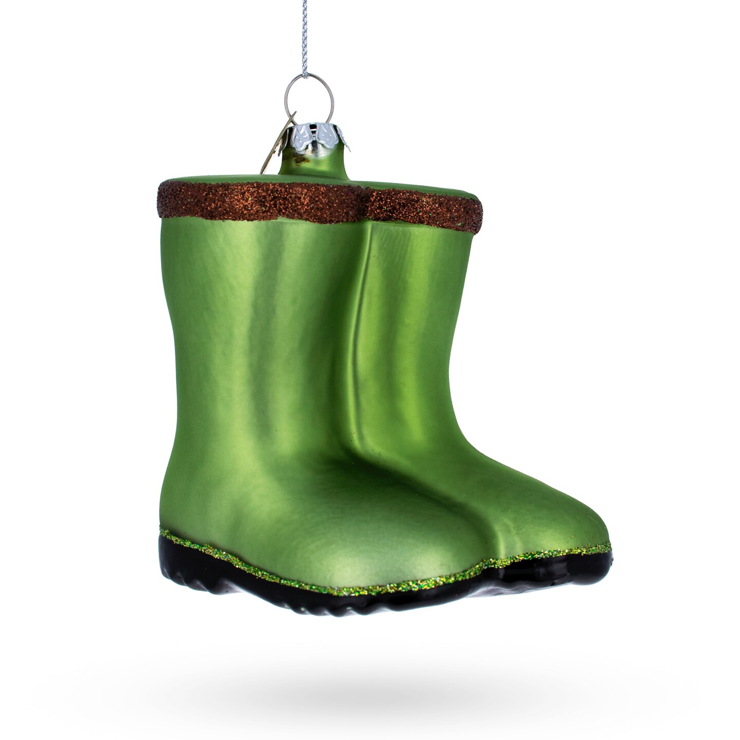 Green Rubber Boots Blown Glass Christmas Ornament