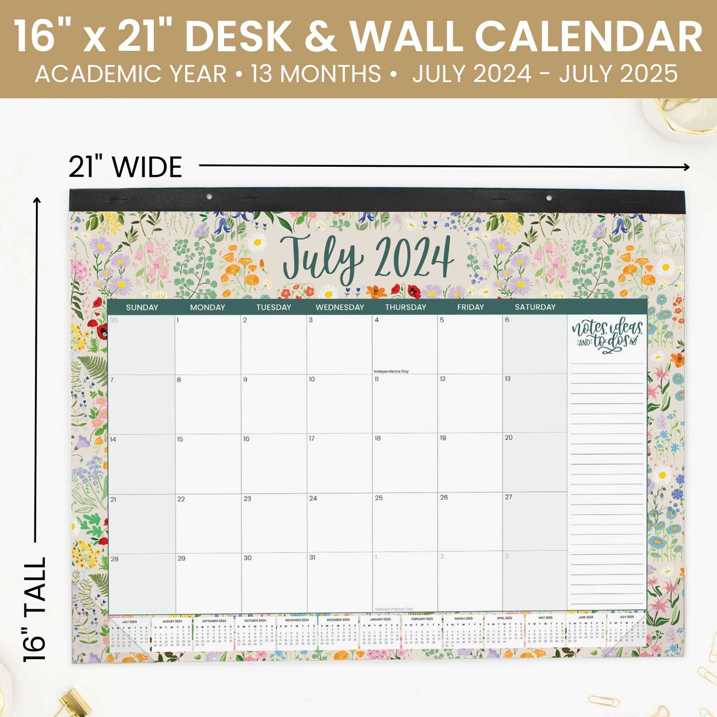 bloom daily planners 2024-25 Desk &#x26; Wall Calendar, 16&#x22; x 21&#x22;, Seasonal