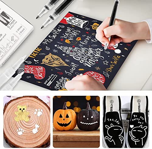 8 Pieces 0.7mm Acrylic Paint Pens Black &#x26; White &#x26; Gold &#x26; Silver, Paint Marker Extra Fine for Rock Painting, Stone, Ceramic, Glass, Wood, Blackboard, Fabric, Metal, Paper, Drawing, DIY Art