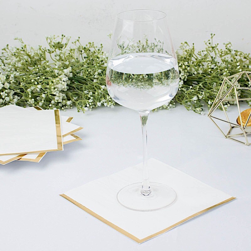 50 Pastel Gold Trim 2 Ply Paper Napkins for Events