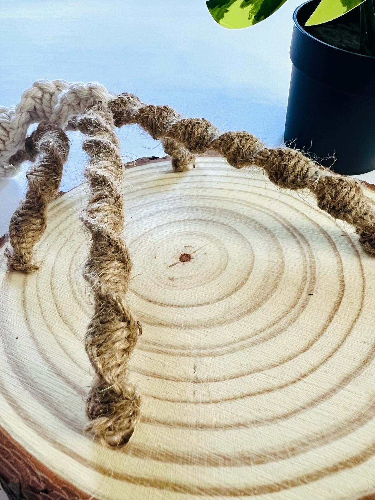 Macrame plant hanger with mini wood base | MakerPlace by Michaels