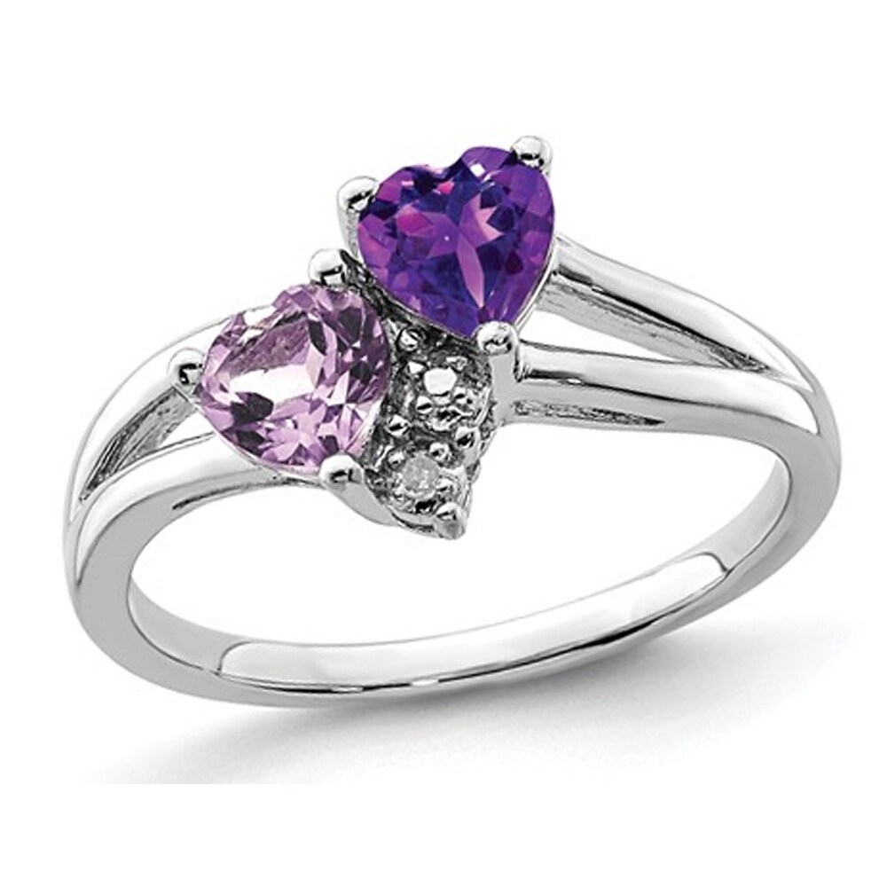 Gem And Harmony Amethyst and Pink Quartz Heart Promise Ring 4/5 Carat (ctw) in Sterling Silver