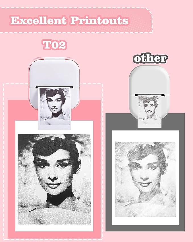 T02 Mini Portable Small Printer with 3 Rolls Paper | Best Sticker Printer Machine For Phone &#x26; Tablet