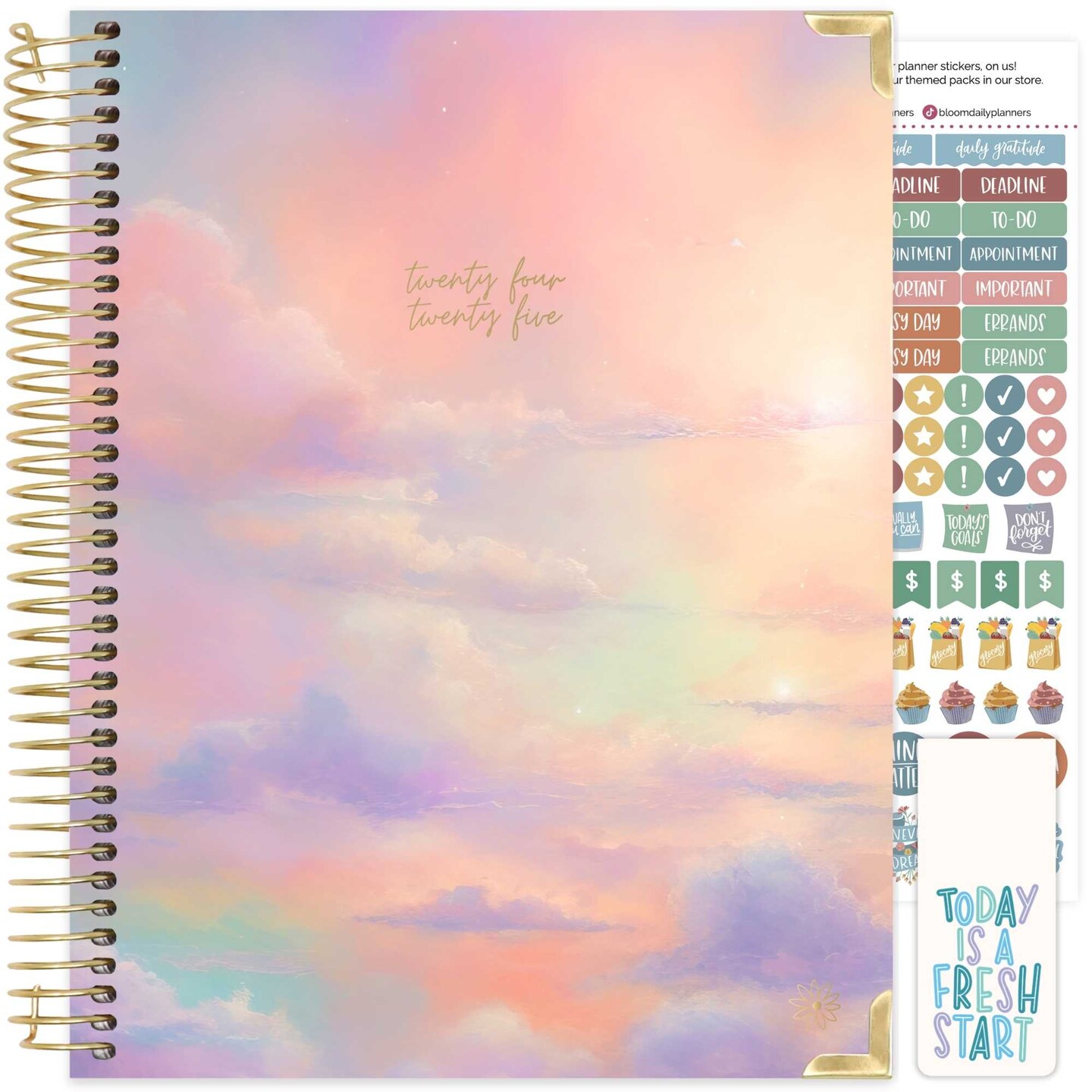 bloom daily planners 2024-25 Hard Cover Planner, 8.5&#x22; x 11&#x22;, Cotton Candy Clouds