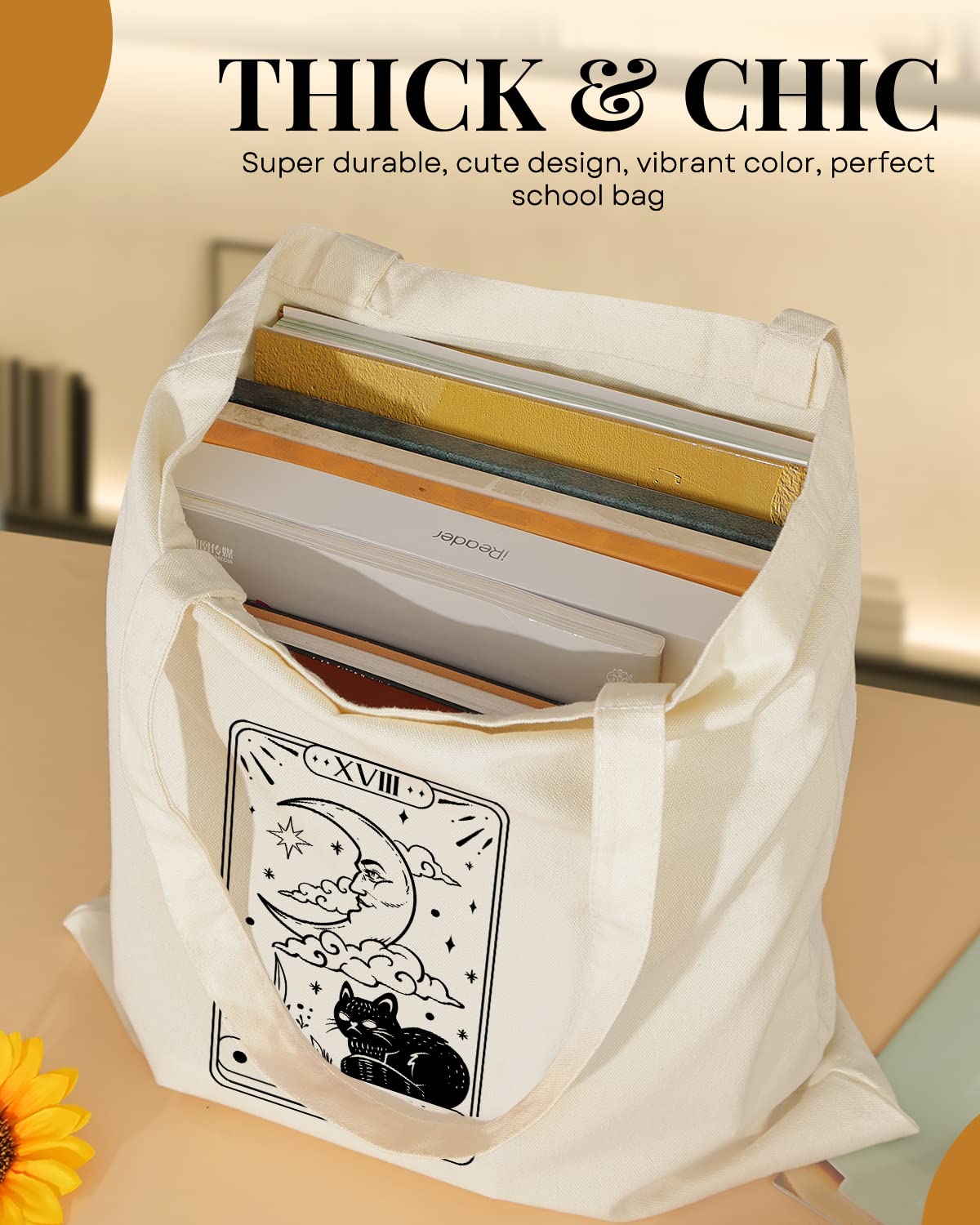 Cute Sun Moon Canvas Tote Bag Aesthetic For Women School Grocery Bag Cotton Cloth Beach Totes Gift For Kids Girl