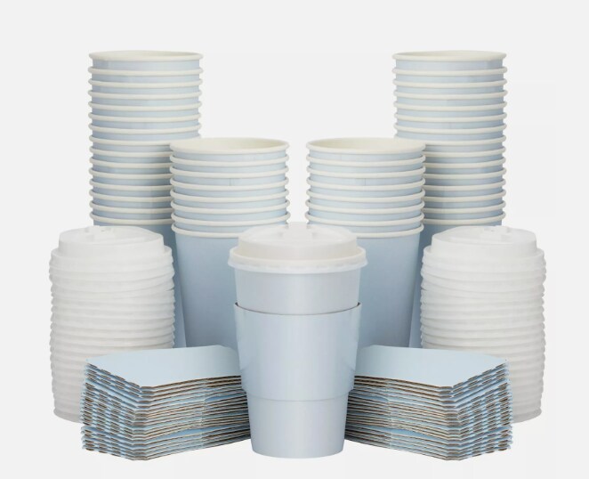 48x Disposable Coffee Cups with Lids and Sleeves Bulk