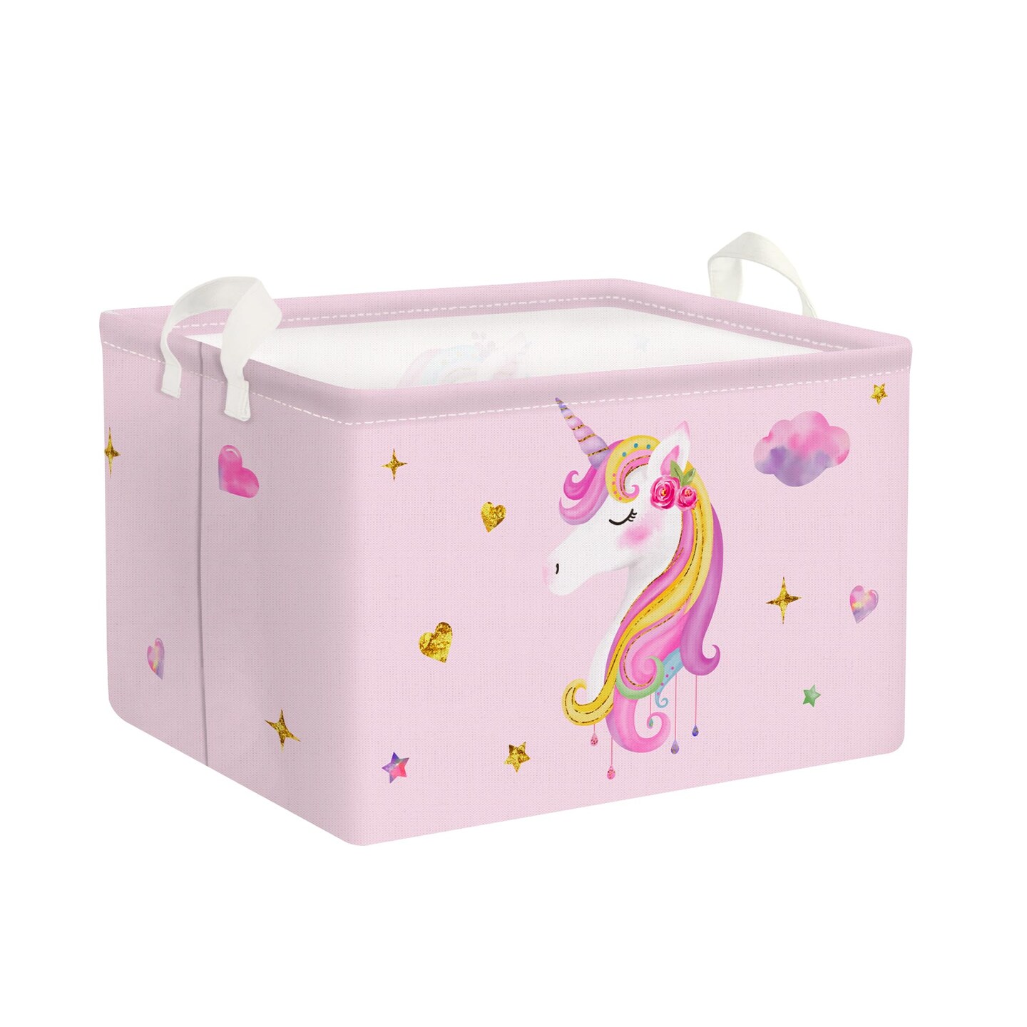 Adorable Pink Unicorn Basket for Girls Rectangle Cloud Star Heart Shelf Basket Clothes Books Toy Storage Cube, 21L
