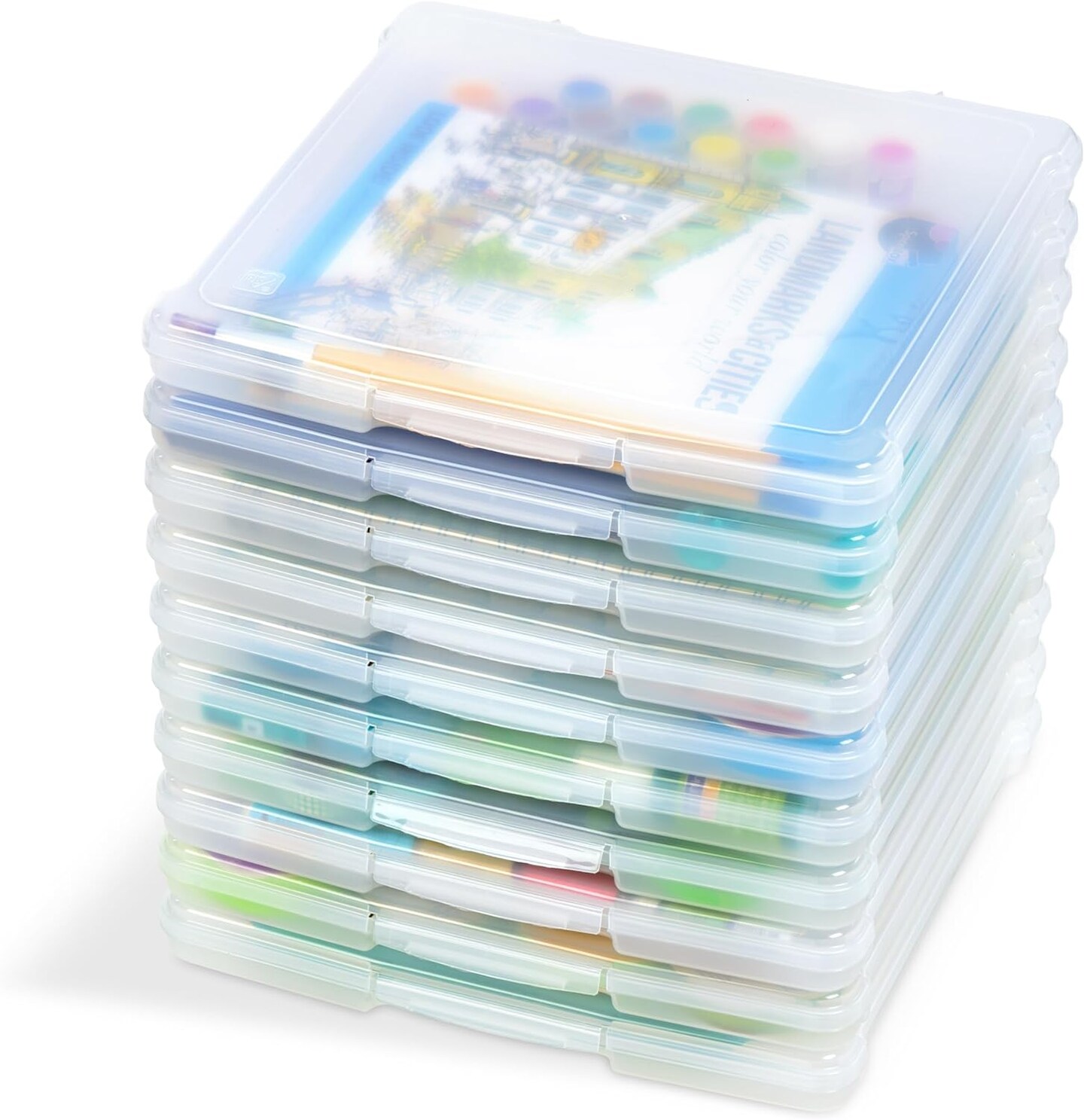 Fits 12&#x22; x 12&#x22; Paper, 10 Pack Thin Portable Plastic Scrapbook Paper Storage Cases with Built-in Handle for Art and Craft Supplies, Office Document, Stationery, Photo, Vinyl, Notebook, Clear