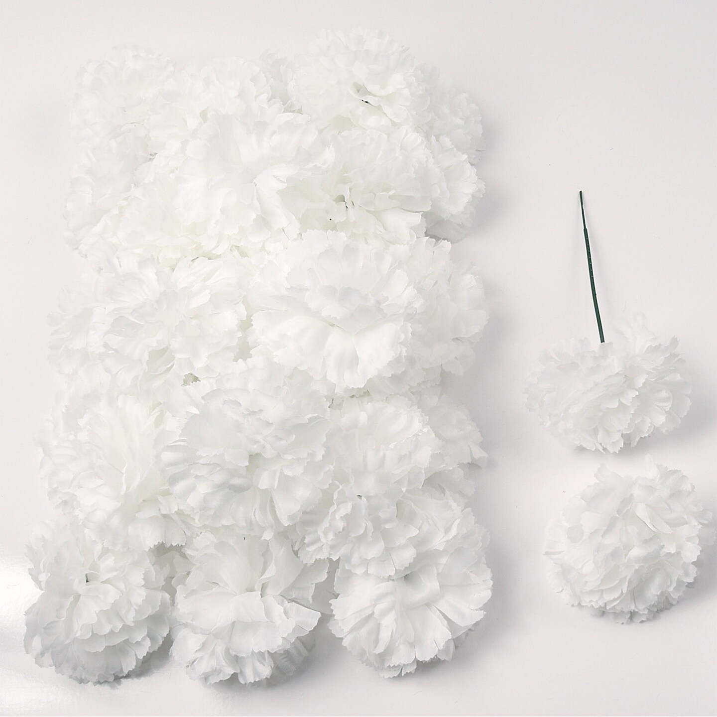 100-Pack: White Carnation Picks, 5&#x22; Stems, 3.5&#x22; Wide, Floral Home by Artificial Flowers