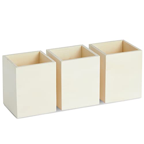 3 Pieces Unfinished Wood Pencil Holder Cups for Office - Pen Accessories Organizer and Storage for Classroom Desk (3 in)