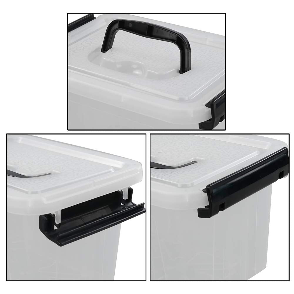6 Pieces 3.5 Quart Small Plastic Storage Box with Handles, Clear Latching Bin with Lid